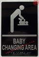 Signage BABY CHANGING AREA  Raised letters & Grade 2 Braille - Includes Red Adhesive pad for Easy Installation ( BLACK Color, Tacticle , Aluminium) - The Sensation line