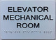 Elevator Mechanical Room  with Raised letters/Image & Grade 2 Braille - Includes Red Adhesive pad for Easy Installation (white, Tacticle ) - The sensation line