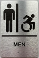 Sign Men / Women Restroom  with Raised letters/Image & Grade 2 Braille - Includes Red Adhesive pad for Easy Installation ( Brushed Aluminum/silver, Tacticle ) - The park Ave Line (MEN ACCESSIBLE)