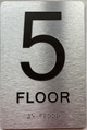 Signage Floor number  with Raised letters/Image & Grade 2 Braille - Includes Red Adhesive pad for Easy Installation ( Brushed Aluminum/silver) - The park Ave Line (5th Floor)