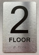 Sign Floor number  with Raised letters/Image & Grade 2 Braille - Includes Red Adhesive pad for Easy Installation ( Brushed Aluminum/silver) - The park Ave Line (2nd Floor)