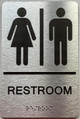 Signage Restroom/Unisex ADA Compliant  with Raised letters/Image & Grade 2 Braille - Includes Red Adhesive pad for Easy Installation ( Brushed Aluminum/silver) - The park Ave Line (Restroom)