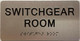 Signage SWITCHGEAR ROOM  with Raised letters/Image & Grade 2 Braille - Includes Red Adhesive pad for Easy Installation (Brushed Aluminum/silver, Tacticle ) - The park Ave Line