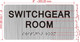 SWITCHGEAR ROOM  with Raised letters/Image & Grade 2 Braille - Includes Red Adhesive pad for Easy Installation (Brushed Aluminum/silver, Tacticle ) - The park Ave Line