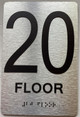 Sign 20th floor  with Raised letters/Image & Grade 2 Braille - Includes Red Adhesive pad for Easy Installation ( Brushed Aluminum/silver, Tacticle ) - The park Ave Line