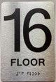 16th floor  with Raised letters/Image & Grade 2 Braille - Includes Red Adhesive pad for Easy Installation ( Brushed Aluminum/silver, Tacticle ) - The park Ave Line
