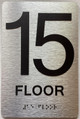 Signage 15th floor  with Raised letters/Image & Grade 2 Braille - Includes Red Adhesive pad for Easy Installation ( Brushed Aluminum/silver, Tacticle ) - The park Ave Line