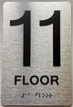 Signage 11th floor  with Raised letters/Image & Grade 2 Braille - Includes Red Adhesive pad for Easy Installation ( Brushed Aluminum/silver, Tacticle ) - The park Ave Line