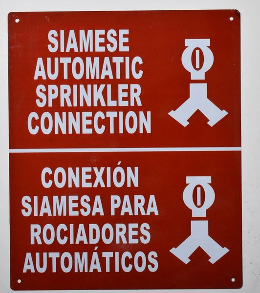Automatic Sprinkler Connection Bilingual Sign with Symbol Sign with