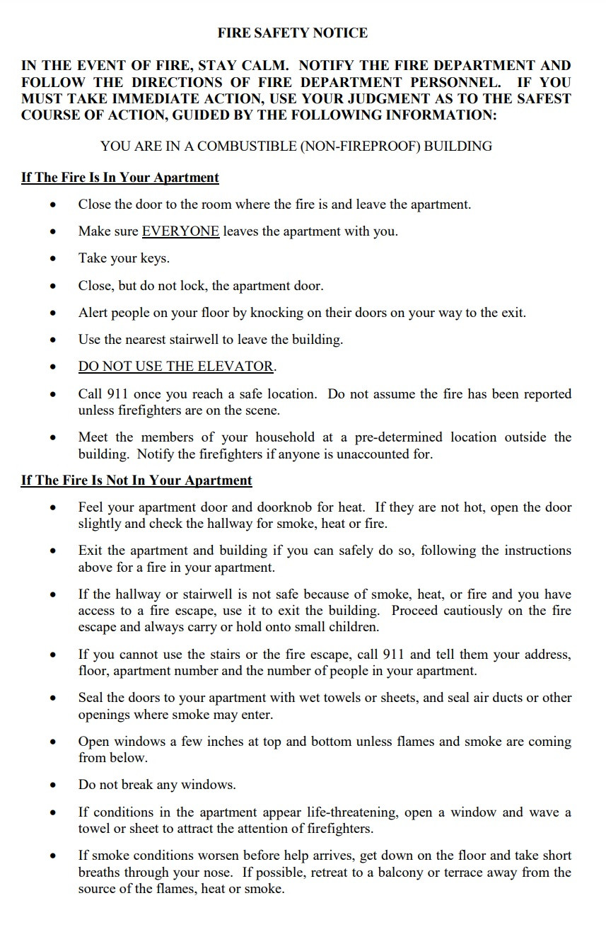 FIRE SAFETY NOTICE FIRE HPD FIRE PROOF BUILDING