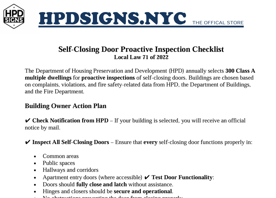 Self Inspection Images Self-Closing Door Proactive Inspection Checklist