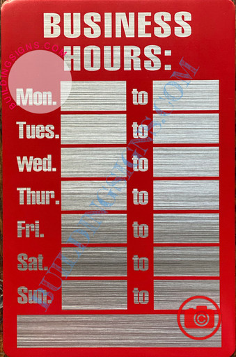 BUSINESS HOURS SIGN- RED WITH BRUSHED ALUMINUM LETTERS (ALUMINUM SIGNS ...