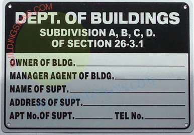 Building Section Sign DEPT OF BUILDING SUBDIVISION ABCD SIGN (7X10,White,Aluminum) - HPDSIGNS.NYC