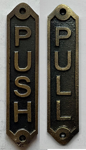 Cast Aluminum Push & Pull sign (Antique gold-brass, Size 6.25x1.37)-THE ...