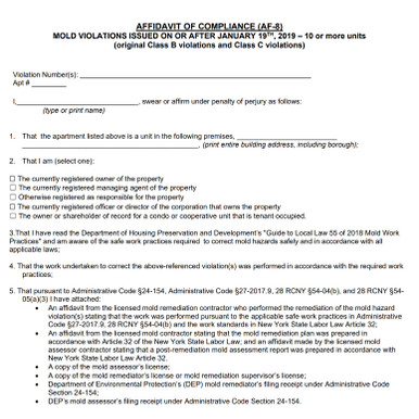 AFFIDAVIT OF COMPLIANCE (AF-8) HPD