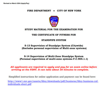 FDNY STUDAY MATERIAL FOR CERTIFICATE OF FITNESS FOR STANDPIPE