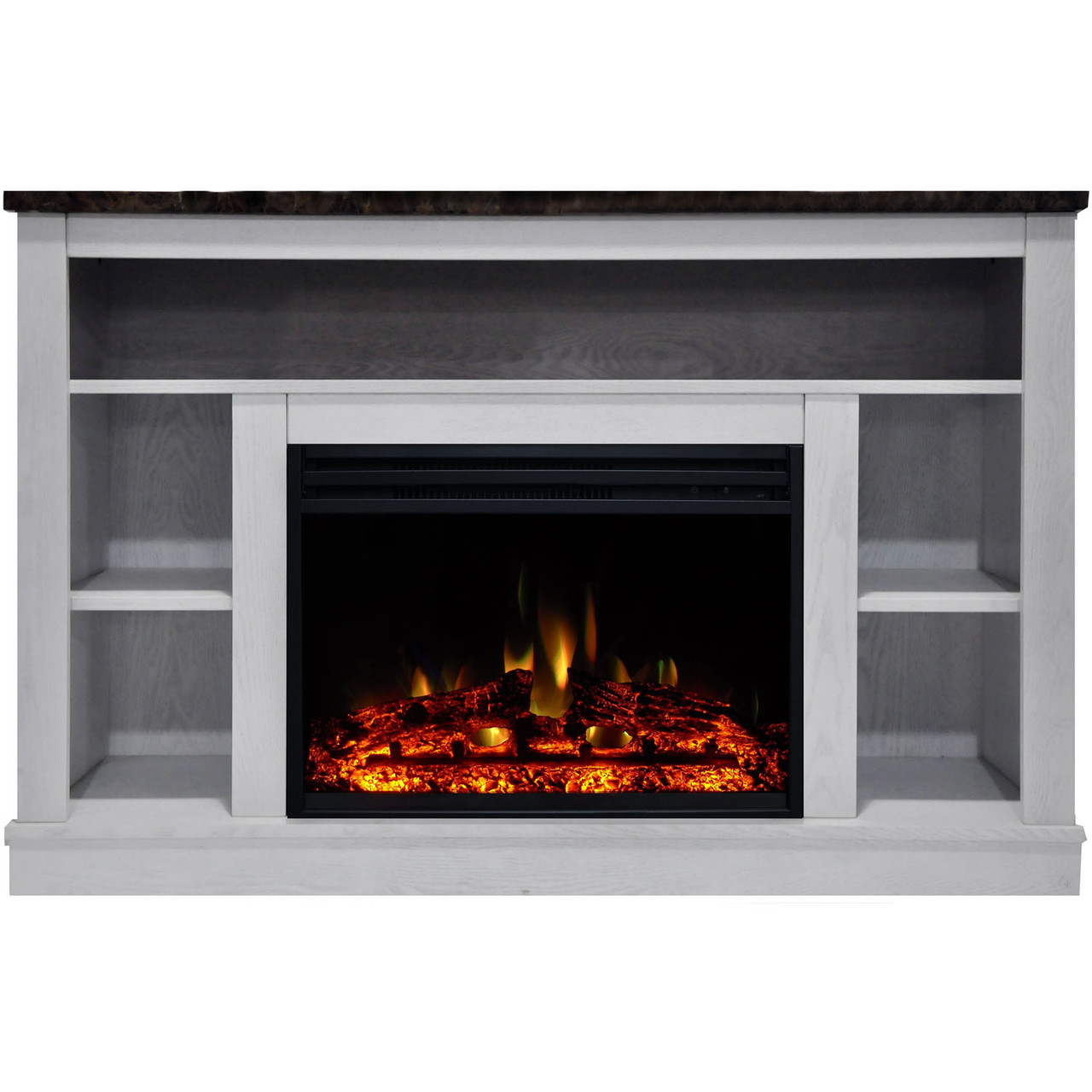 Oxford 47 In. Electric Fireplace Heater with 1500W Deep Log Insert,  Multi-Color Flames, and A/V Storage Mantel - Hanover Home