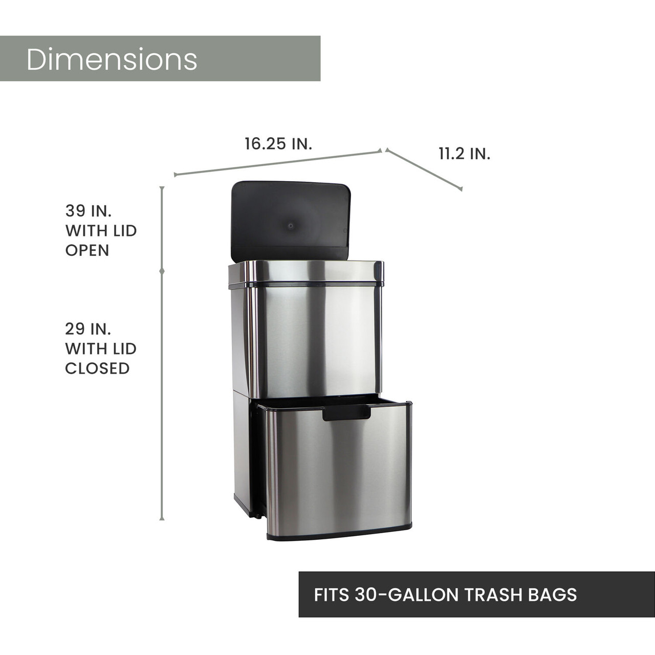 62L Trash Can w/ Recycling, Fingerprint resistant, Soft Cls, Sensor Lid -  Hanover Home