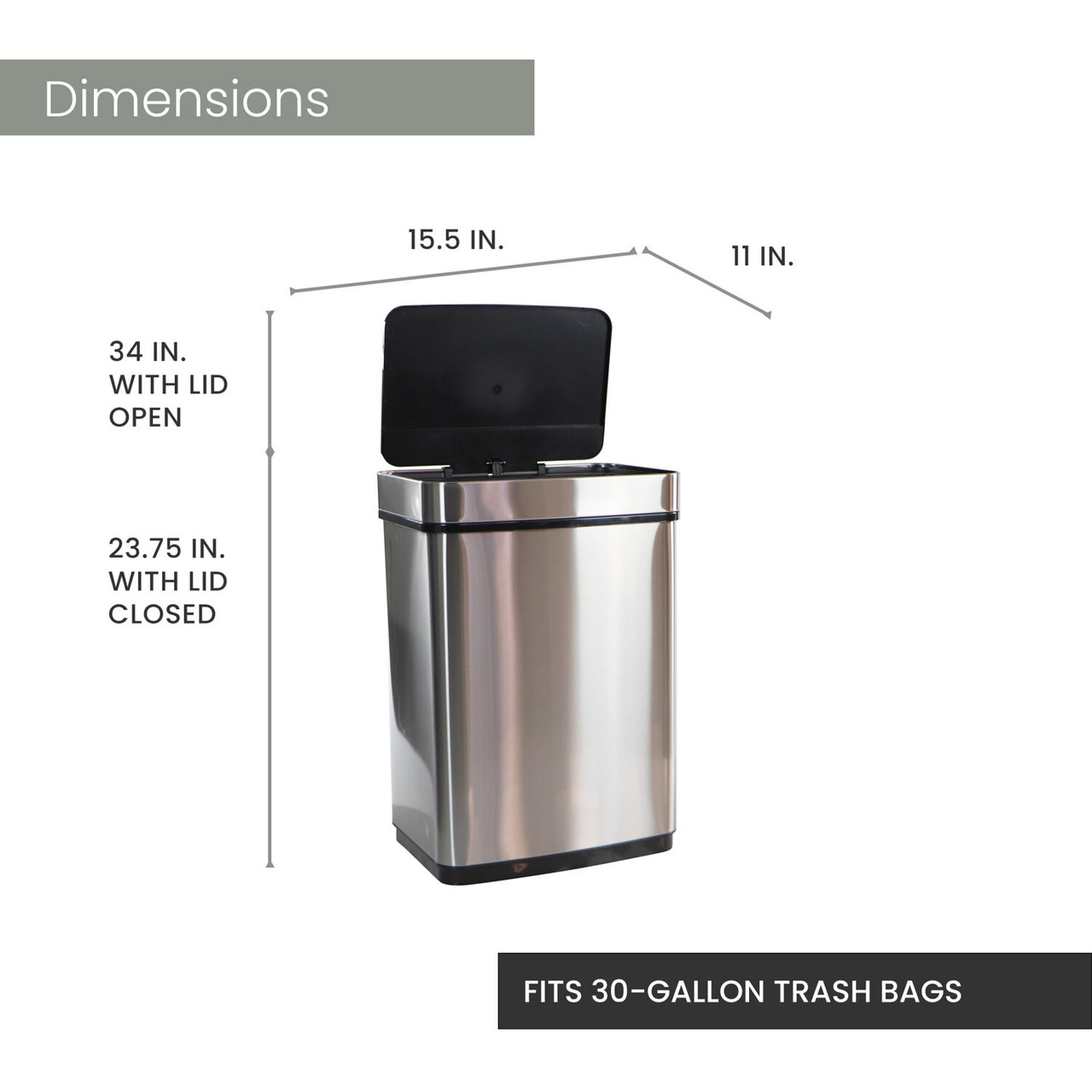 50L Trash Can, Fingerprint resistant, Smudge Proof, Sensor Lid