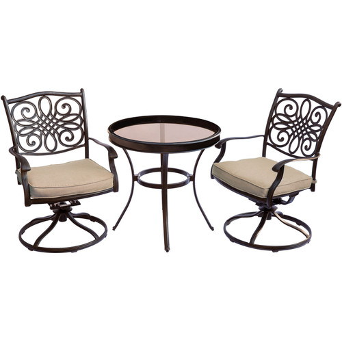 Traditions 3-Piece Swivel Bistro Set  with 30 in. Glass-top Table