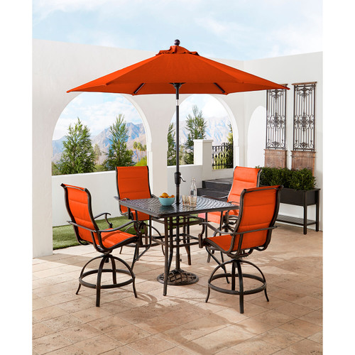 Traditions 5-Piece High-Dining Set with 4 Swivel Counter-Height Chairs, 42-in. Table, and 9-ft Umbrella