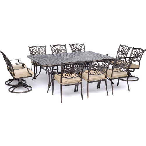 Traditions 11-Piece Dining Set with Four Swivel Rockers, Six Dining Chairs, and an Extra-Long Dining Table