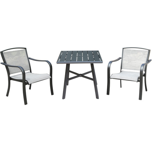 Foxhill 3-Piece Commercial-Grade Bistro Set with 2 Sling Dining Chairs and a 30" Square Slat-Top Table
