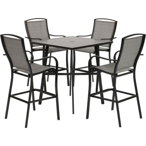 Foxhill 5-Piece Commercial-Grade Counter-Height Dining Set with 4 Sling Chairs and 42-in. Slat Table