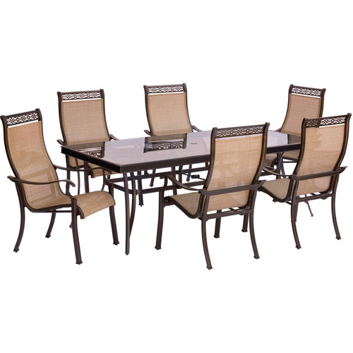Monaco 7-Piece Dining Set with Six Sling-back Dining Chairs and One Extra Large Glass-top Dining Table