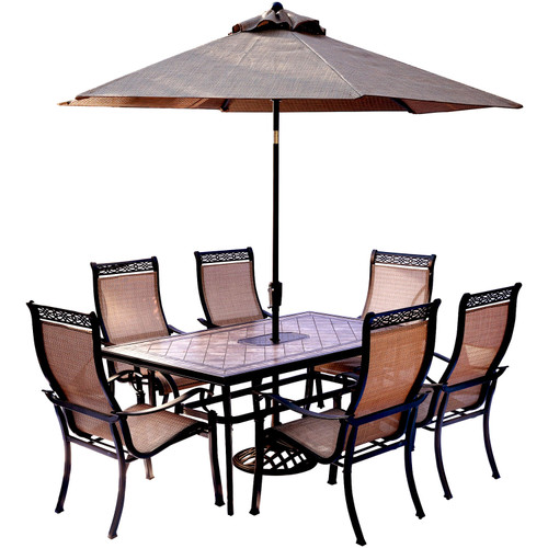 Monaco 7-Piece Dining Set with 9 Ft. Table Umbrella and Umbrella Stand