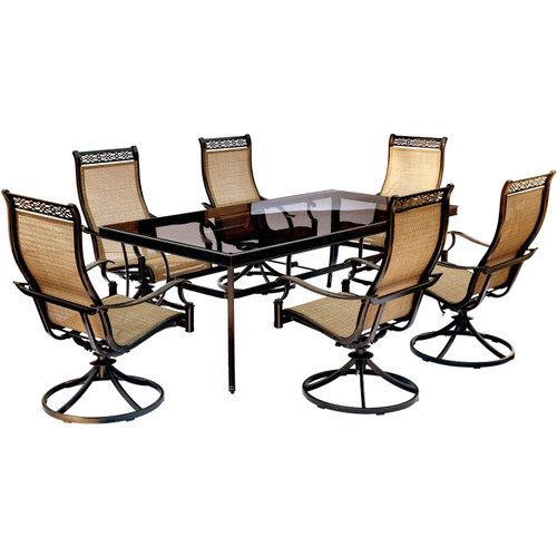 Monaco 7-Piece Patio Dining Set with Six Sling-back Swivel Rockers and One Extra Large Glass-top Dining Table