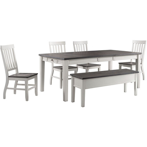 Hanover Willow Way 6-Piece Dining Set with Rectangle Table, 4 Wood Side Chairs, and Wood Storage Bench