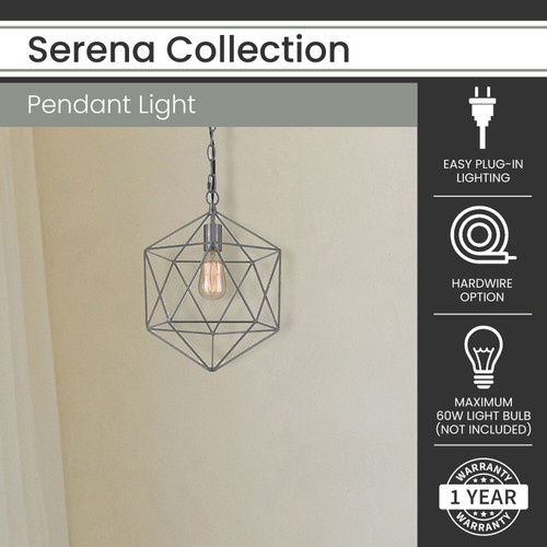Hanover Serena Geometric Pendant Light for Hardwire or Plug-In Swag Installation, Chrome, HSERENACHR-1PD