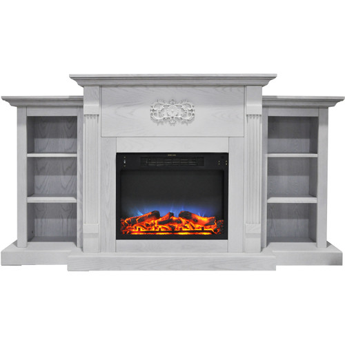 Classic 72 In. Electric Fireplace with Bookshelves and a Multi-Color LED Flame Display