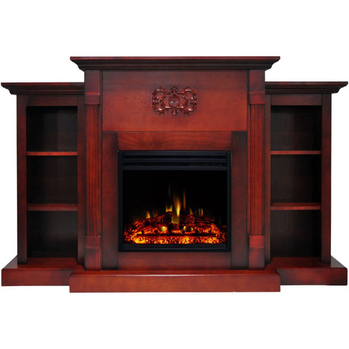Classic Electric Fireplace with 72-In. Mantel, Bookshelves, Deep Log Display, Multi-Color Flames, and Remote