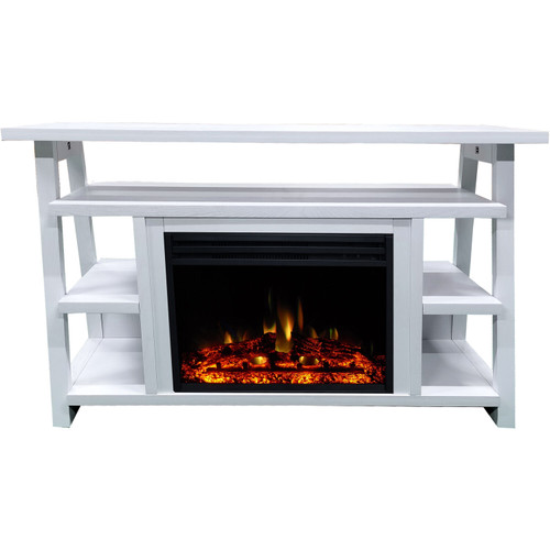 Sawyer Industrial 32-In. Electric Fireplace Mantel with Enhanced Log Display and Color Changing Flames