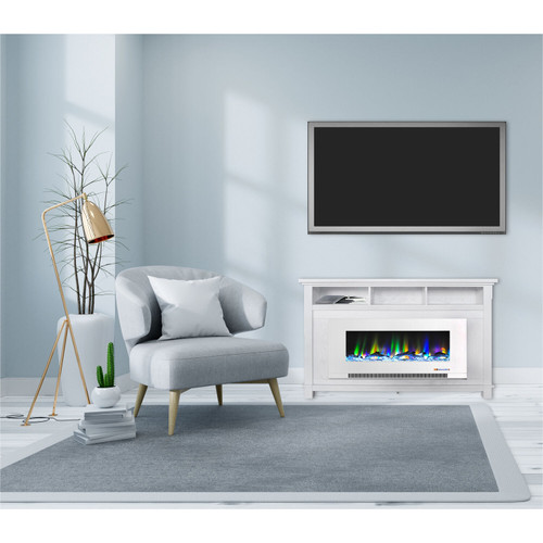 Winchester Electric Fireplace TV Stand and Color-Changing LED Heater Insert with Driftwood Log Display