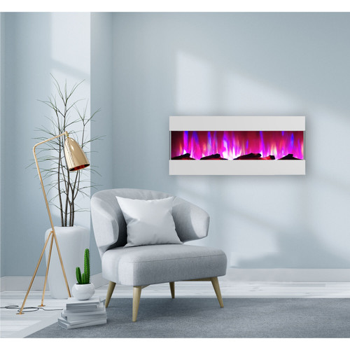Fireside 50 In. Recessed/Wall-Mounted Electric Fireplace with Logs and LED Color-Changing Flame Display