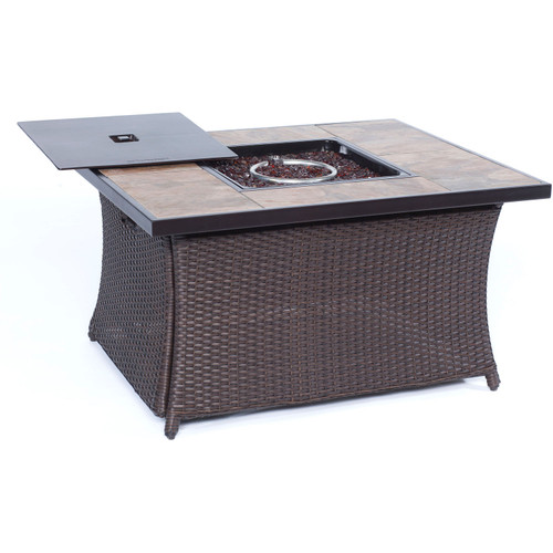 Hanover Woven 40,000 BTU Fire Pit Coffee Table with Porcelain Tile Top