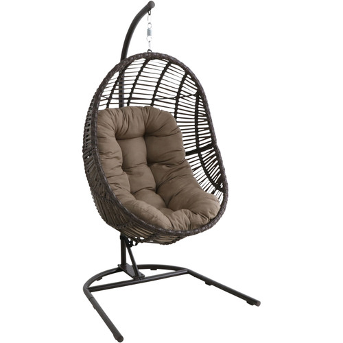 Hanover Isla Brown Wicker Hanging Egg Chair with Cushion