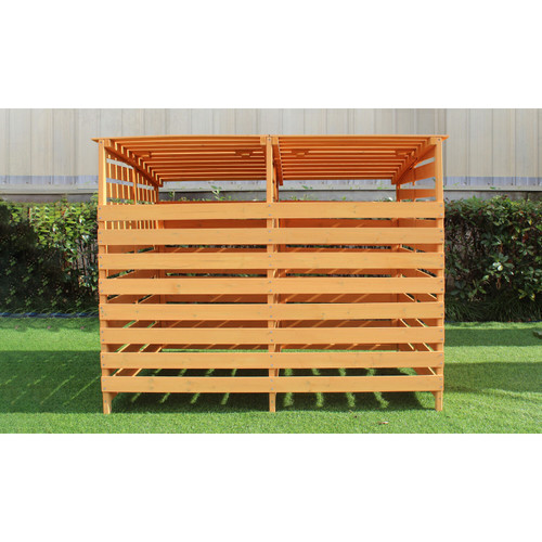 Hanover Wooden Trash and Recyclables Bin Storage Shed with Dual Front Doors and Hinged Top Lids, 4.9 Ft. x 3 Ft. x 4 Ft.