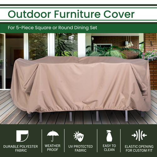 Hanover Weatherproof Large Outdoor Furniture Cover for 7-Piece Rectangular Dining Set, 94.5-In. L x 70.8-In. W x 29.52-In. H