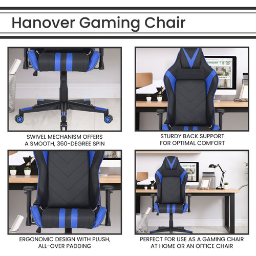 Hanover Commando Ergonomic Gaming Chair with Adjustable Gas Lift Seating Lumbar and Neck Support