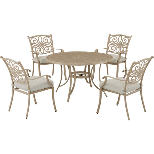 Hanover Traditions 5-Piece Dining Set with 4 Stationary Chairs and 48-In. Cast-Top Table, Sand Finish