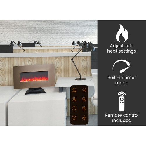 Hanover Fireside 36 In. Wall-Mount / Freestanding Electric Fireplace Heater w/ Crystal Rock Display and Multi-Color Flames