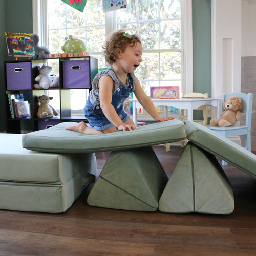 Lil Lounger Kids Play Couch with 2 Foldable Base Cushions and 2 Triangular Pillows in Rhino