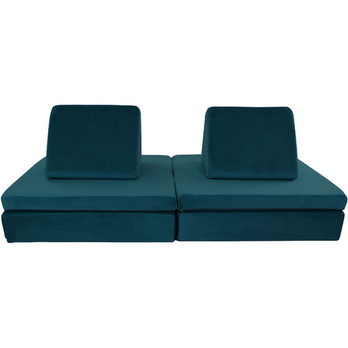 Lil Lounger Kids Play Couch with 2 Foldable Base Cushions and 2 Triangular Pillows in Seahorse