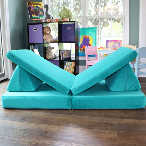 Lil Lounger Kids Play Couch with 2 Foldable Base Cushions and 2 Triangular Pillows in Chameleon
