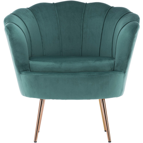 30-In. Circular Lotus Accent Chair - Faux Velvet with Gold Legs, Dark Green