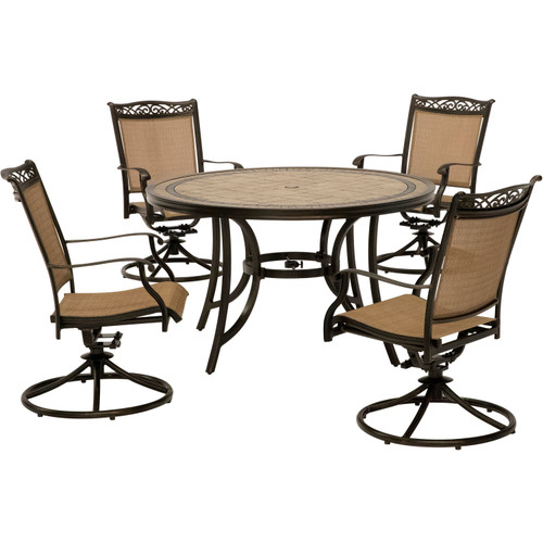 Fontana 5-Piece Outdoor Dining Set with Four Swivel Rockers and a 51 In. Tile-top Dining Table